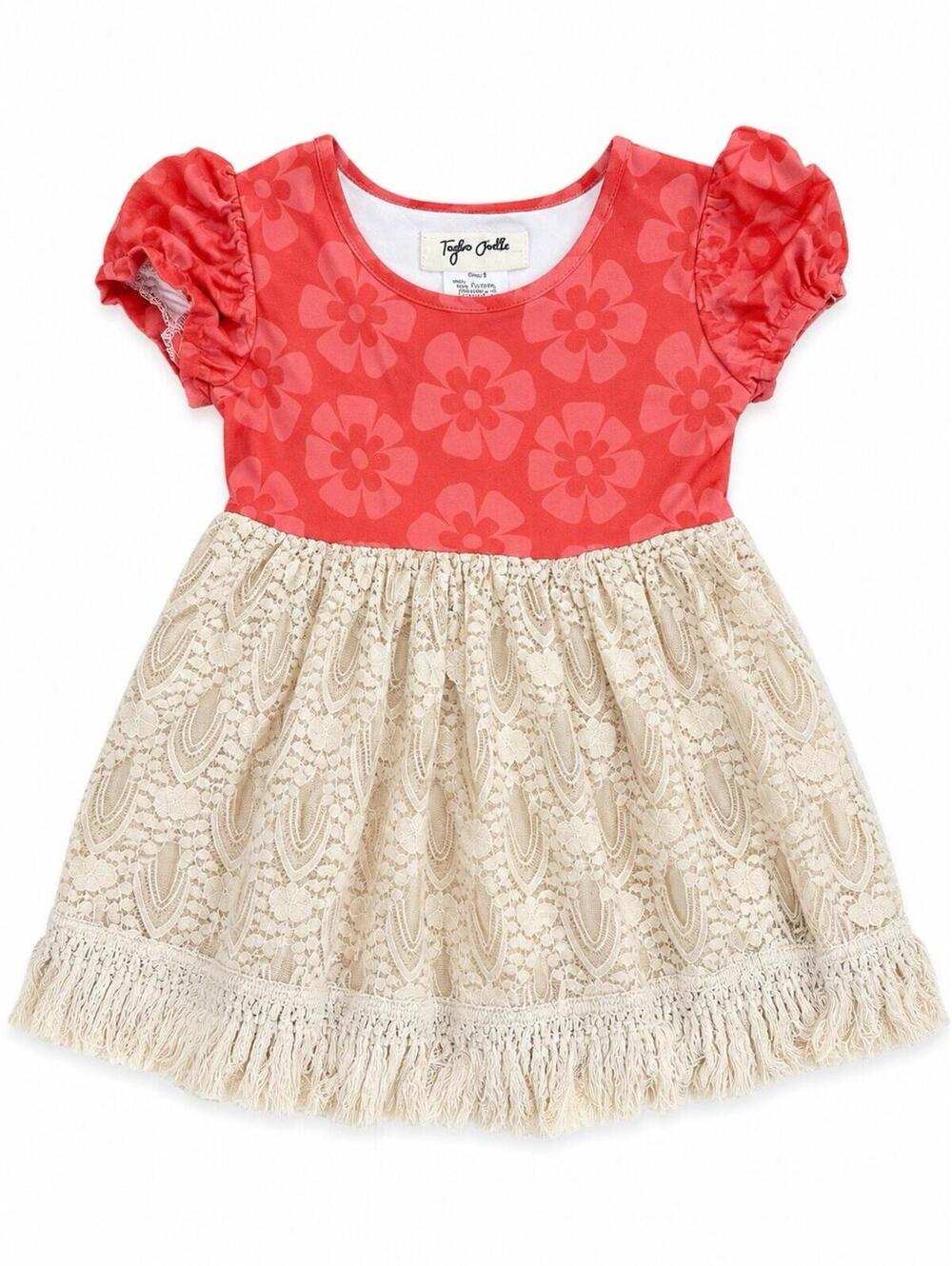 Taylor Joelle Girls Floral Lace Fringe Dress Size 3 Boho Boutique
